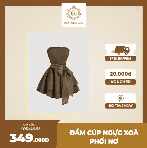 Đầm cúp ngực xòa phối nơ - set váy basic dễ mặc