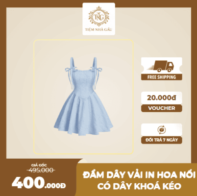 Đầm dây vải in hoa nổi có dây khoá kéo - set váy basic dễ mặc