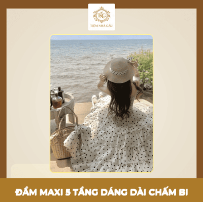 ĐẦM MAXI 5 TẦNG DÁNG DÀI CHẤM BI - set váy basic dễ mặc