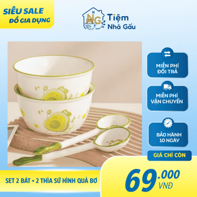 SET 2 BÁT + 2 THÌA SỨ HÌNH QUẢ BƠ – NHỎ XINH CHO MỌI BỮA ĂN